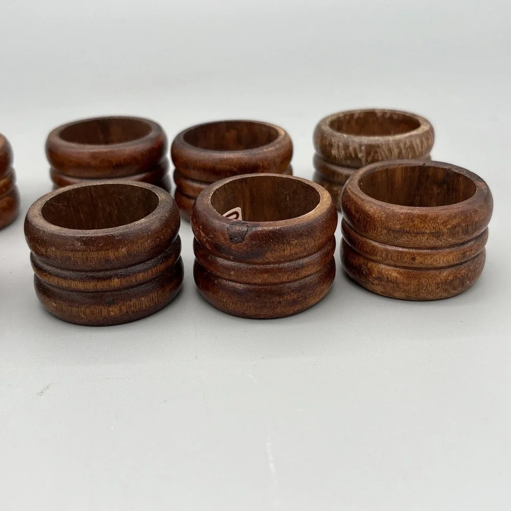 MCM Knobler Wooden Napkin Rings - Set of 10 - Wood Napkin Holders Vintage 1.25